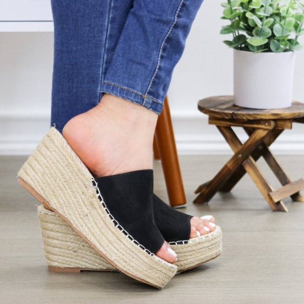 Open Toe Espadrille Slide Sandals Wedge Heel_3